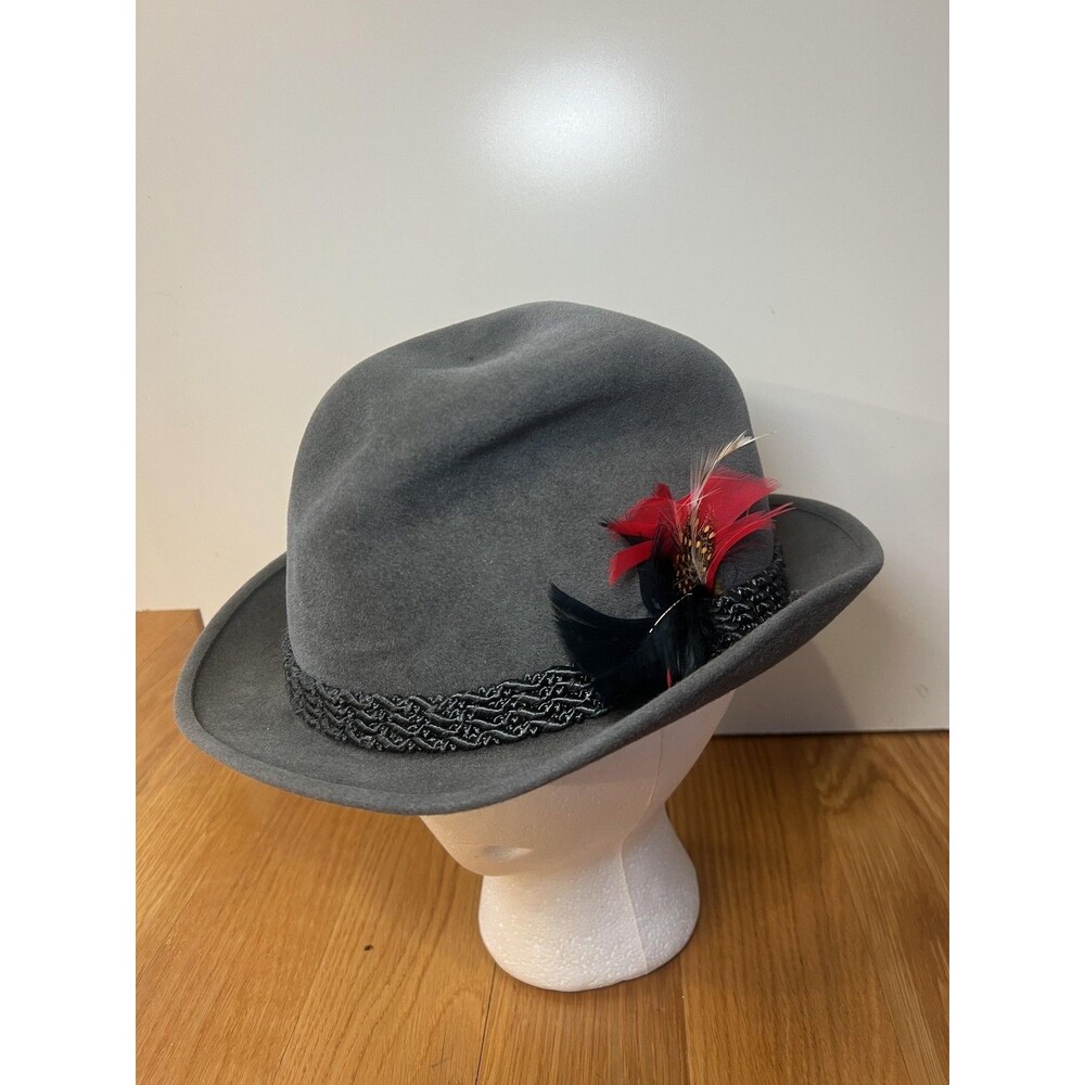 Vintage Biltmore Hat Fedora Fitted Mens 6 7/8 Gray Velvet Velour Feather Lined
